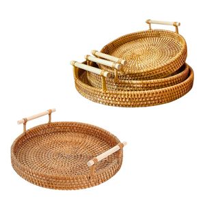 Handwoven RATTAN TRAY <b>FRUIT</b> <b>STORAGE</b> BASKET with Handles Gift, <b>Storage</b> & Home Decor, Decorative Serving Tray - Product Image 1