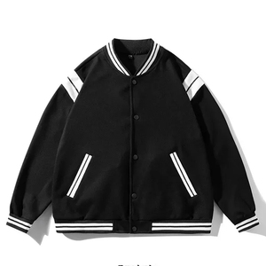 Custom Logo <b>Men</b> Bomber <b>Jacket</b> Casual Stripe Trim Button Up Streetwear Blank Unbranded Fleece <b>Flight</b> <b>Jackets</b> Wholesale - Product Image 1