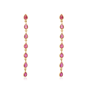 Pendientes de Aro Geométricos de Oro Sólido de 14K con Rubí Corte Pera y Diamante Colgante - Product Image 2