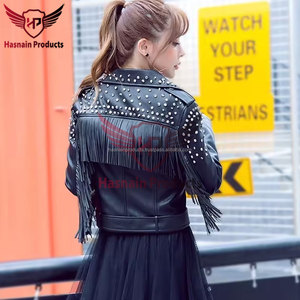 Elegante chaqueta de invierno de vaquero de moda para mujer Prendas de abrigo de cuero occidental genuino con relleno de algodón Fabricado en Pakistán - Product Image 4
