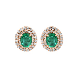 Vente en gros de boucles d'oreilles à double halo en or blanc 18 carats avec émeraude ovale naturelle et diamants, Memoria Jewels - Product Image 3