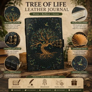 Tree Life Leather <b>Journal</b> Handmade Hardcover Diary Antique Lock Clasp Deckle Edge Paper Blank <b>Writing</b> Notebook Gift Custom - Product Image 4