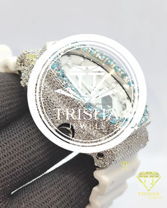 Blue VVS Moissanite <b>Diamond</b> <b>Watch</b> 925 Sterling Silver White Dial Luxury Iced Out Designer Timepiece - Product Image 2