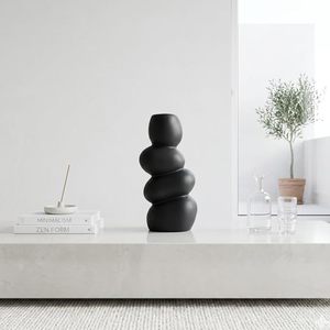 Vase moderne en céramique noire, forme galet, pour table, décoration intérieure, centre de table de mariage - Product Image 1