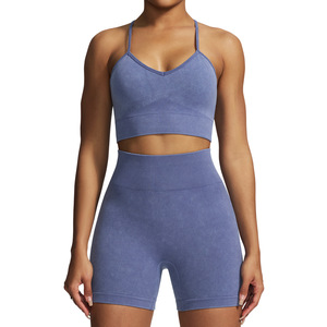 Sujetador deportivo de yoga de secado rápido para mujer, con efecto lavado a la arena, absorbente de impactos, para fitness al aire libre y running, con hermoso detalle en la espalda. - Product Image 6