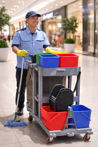 3-<b>Shelf</b> 4-Wheel Heavy Duty <b>Plastic</b> Housekeeping Cart with 150 lb Capacity - Product Image 2