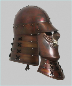 Casque de samouraï en métal lourd avec surface plaquée platine - Product Image 2