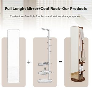 Large Full-Length Mirror 65.7*17.7in Solid Wood + Rubber Wood + Glass for Whole Body Viewing-Coat Racks - Product Image 5