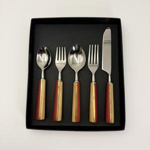 Juego de cubiertos de resina y madera con mango plateado, cuchara, tenedor y cuchillo, juego de cubiertos pulidos a espejo, juego de vajilla al precio más bajo - Product Image 2