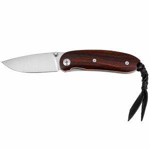 Cuchillos Plegables con Mango de Madera Marrón Rojizo Oscuro, Hoja con Acabado Satinado, Funda de Cuero y Correa para la Muñeca para Camping y Actividades al Aire Libre - Product Image 1