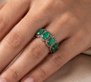 Natural High Quality Emerald Diamond 925 Sterling Silver Handmade IGI Certified Memoria Jewels Victorian Eternity <b>Rings</b> for - Product Image 6