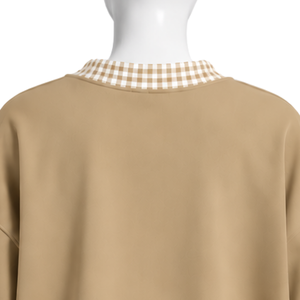 เสื้อสเวตเชิ้ตคอกลมทรงหลวมสีน้ำตาลขี้ม้าสำหรับผู้ชาย แต่งขอบลายตารางกิ๊งแฮม แขนยาว พิมพ์ลายกราฟิก สวมใส่สบาย สไตล์สตรีทแวร์ - Product Image 4