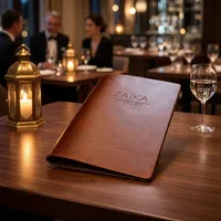 Porte-menu en cuir PU, porte-documents avec coins en métal pour restaurant, hôtel, café, réception