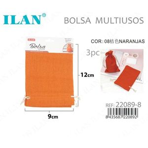 Borsa Multiuso Ilan 9x12 Cm Arancione 3 Pezzi Sacchetto con Coulisse in Cotone - Product Image 1