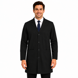 Bata de Laboratorio Negra para Hombre, Manga Larga, Cierre de Botones, Color Sólido, Algodón y Poliéster, Corte Regular, para Uso Hospitalario - Product Image 1