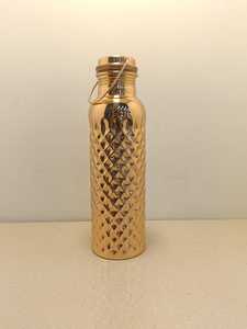 Premium Diamond Cut Pure <b>Copper</b> Water Bottle 1000ml Pineapple Grid Pattern Flask Gym Sports Carry <b>Handle</b> Metal Drinkware - Product Image 5
