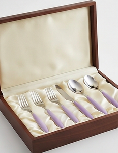 Ensemble de couverts en acier inoxydable avec poignées violettes, finition miroir, design minimaliste, compatible lave-vaisselle, pour les dîners de mariage - Product Image 6