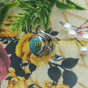 Blue Copper Turquoise 925 Sterling <b>Silver</b> Handmade <b>Ring</b> Boho <b>Statement</b> Jewelry Tribal Designer Gift <b>Ring</b> for Men Women Unisex - Product Image 5