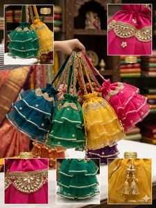 Traditional Indian Frill potlis for bridesmaid In Multiple Colour for Wedding Festive <b>Gifting</b> Indian party favors <b>Eid</b> favors - Product Image 5