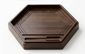 Octagonal Wooden Serving Tray Geometric Breakfast Platter Dark <b>Walnut</b> Finish Cutout Handle Tea <b>Coffee</b> Display Irregular Shape - Product Image 2