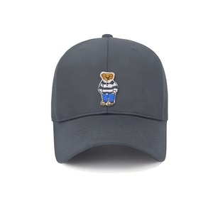 Hot Sale Street Casual 6-Panel 100% Cotton Unisex Baseball <b>Cap</b> White Blue Striped Teddy Bear Iron-On Embroidery Metal Buckle - Product Image 1