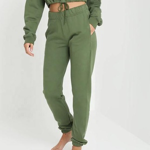 Pantalon de survêtement en molleton vert olive taille haute coupe droite avec taille élastique décontracté longueur intégrale pour femme – Collection Automne - Product Image 2