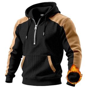 Sweat-shirt tactique à capuche en polaire pour homme, à carreaux, color-block, chaud, à manches longues - Product Image 2