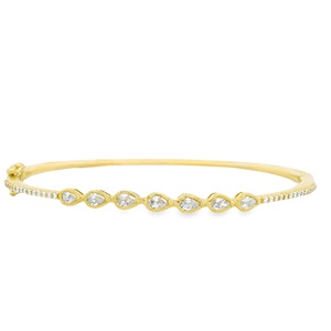 Diamond <b>Bangle</b> Bracelets Pear Round Cut Lab Grown 14K 18K <b>Solid</b> <b>Gold</b> Bezel Set Classic Hinged Bridal Wedding Luxury Fine Jewelry - Product Image 1
