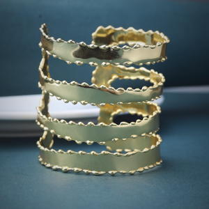 Designer Handcrafted 18K Gold Tone Brass Luxe Ripple Texture Statement Bangles for Women Trendy Chunky Wedding and Party Jewelry - Product Image 3
