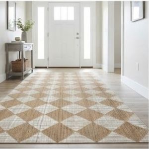 Tapis rectangulaire géométrique moderne en jute tissé plat, antidérapant, pour salon, couverture décorative de sol – Meilleures ventes - Product Image 3