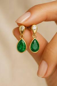 Pendientes Colgantes de Plata de Ley 925 con Baño de Oro de 14K y Esmeralda en Forma de Pera, Esmeralda Real, Joyería de Piedra de Nacimiento de Mayo, Regalo para Aniversario o Fiesta - Product Image 5