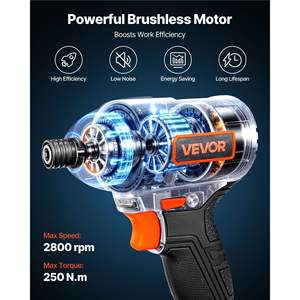 Kit de visseuse à percussion sans fil 20 V avec moteur sans balais, vitesse maximale de 2800 tr/min, 1/4 pouce, pour réparations électriques de meubles et de maison - Product Image 2