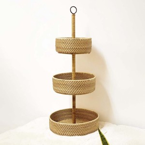 3 tiered stand for storing fruit & decor handmade <b>storage</b> <b>rack</b> natural rattan basket shelf - Product Image 4