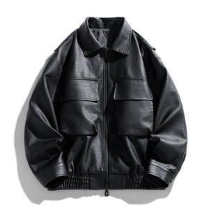 High Quality Stand Collar Leather <b>Jacket</b> with Custom Front Logo Premium Formal Streetwear Fashion <b>Jacket</b> - Product Image 6