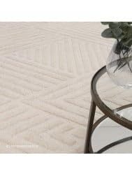 Tapis rectangulaire de luxe à poils longs, tufté à la main, motif géométrique quadrillé blanc pur, antidérapant, en PET - Product Image 4