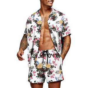 Ensemble chemise et short de plage en polyester personnalisé pour hommes, style hawaïen, vente en gros - Product Image 1