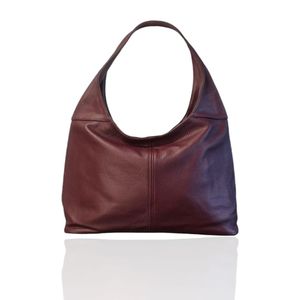 Bolso Hobo de Cuero Borgoña Royaa: Bolso Tote de Cuero Genuino para Mujer, Bolso Tote para Portátil, Cierre de Cremallera, Moda de Lujo - Product Image 1