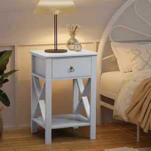 Comodino Moderno di Lusso Grigio con Cassetto a Due Livelli, Tavolino da Caffè in Stile Nordico per Camera da Letto, Design a Intersezione Laterale - Product Image 5