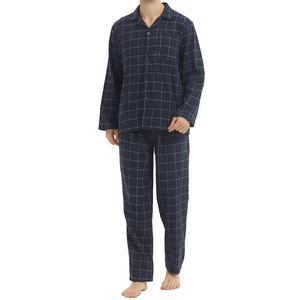 Ensemble de pyjama pour homme à rayures fines bleu poudré, en coton lisse, manches longues, respirant, confortable, vente en gros de vêtements de nuit pour homme - Product Image 5