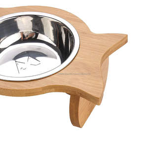 Portable Double-<b>Bowl</b> Automatic Pet Feeder for Cats and <b>Dogs</b> 500ml Volume With Bamboo <b>Stand</b> 2 Steel <b>Bowls</b> for Travel Outdoor Use - Product Image 5