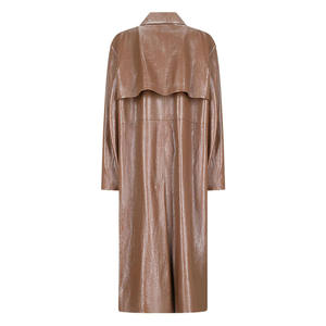 Abrigo Largo de Cuero Sintético PU Negro para Mujer, con Cinturón, Cuello Redondo, Sólido, Transpirable, Estilo Casual de Invierno - Product Image 2