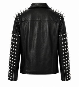 Blouson Biker Clouté pour Homme en Cuir Noir Respirant, Style Punk avec Chaînes et Ferrures Argentées, Design Gothique Motard Patchwork - Product Image 5