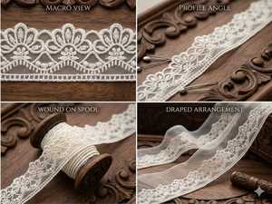 Hot Sale Premium <b>White</b> Vintage Crown Floral Organza <b>Lace</b> Trim - Glass Nylon Embroidered Border for Boutique Apparel, Bridal Wear - Product Image 3