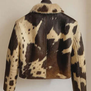 Men's Cowhide <b>Leather</b> Bomber <b>Jacket</b> Turn-down Collar Animal Print Zipper Closure Short Length Casual <b>Winter</b> Wear - Product Image 2