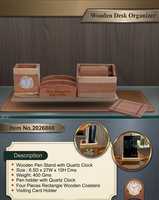 Organisateur de bureau en bois avec support pour stylos, porte-mémos et horloge, organiseur de bureau exécutif en bois pour accessoires de bureau