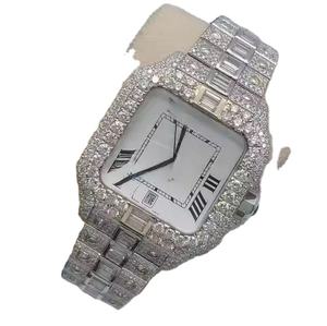 High End Round Luxury Gold VVS Moissanite Unisex Waterproof Classic Fashion Rainbow Baguette Diamond Iced <b>Wrist</b> Quartz <b>Watch</b> - Product Image 6