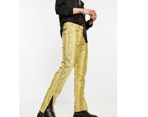 High Quality Slim Fit Stretchy Yellow Printed <b>Flared</b> Snakeskin <b>Leather</b> Pants Breathable Custom Low Price Snakeskin <b>Leather</b> Pants - Product Image 1