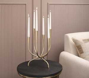 Candélabre doré à cinq bras pour la décoration de la maison, porte-bougie en métal durable - Product Image 4