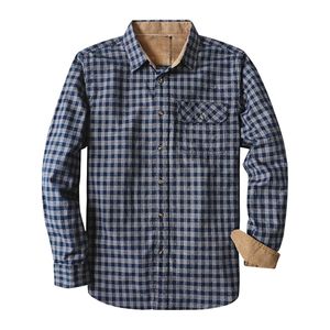 เสื้อเชิ้ตผ้าฟลานเนลลายตารางสีน้ำเงินขาวสำหรับผู้ชาย ผ้าฝ้ายผสมบุซับในอุ่น ปิดด้วยกระดุม สไตล์สมาร์ทแคชชวล - Product Image 1