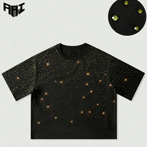 Camiseta Personalizada de Manga Corta 100% Algodón para Hombre, Color Sólido con Pedrería en Toda la Superficie, Estilo Casual Urbano - Product Image 1